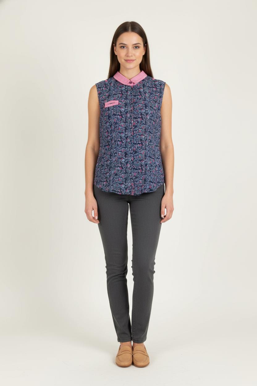 Chemise Sans Manches Bleue et Rose - Taille L/40 de la marque One Step | PARAD83702 - Vendu par Paradigme - Image 1