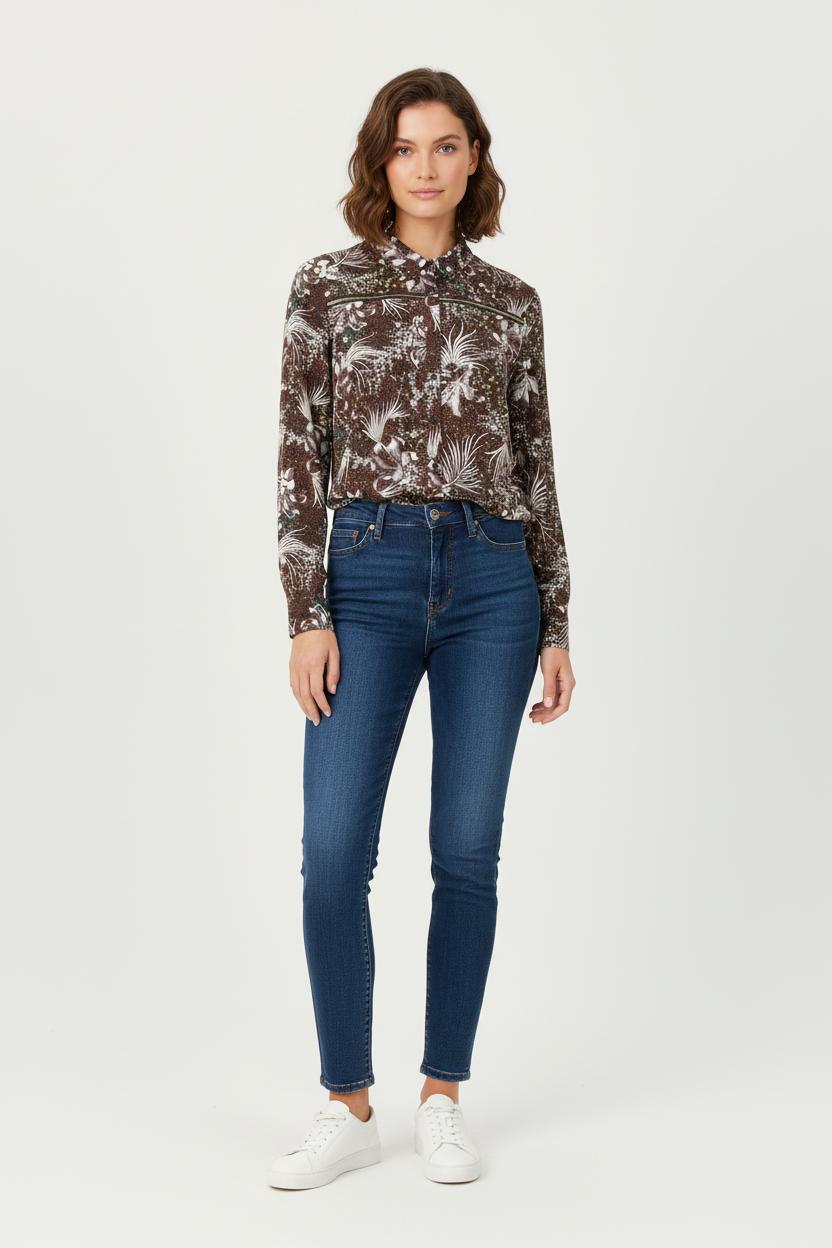 Chemise Fleurie Marron et Blanche - Taille XS/34 de la marque One Step | PARAD83746 - Vendu par Paradigme - Image 1