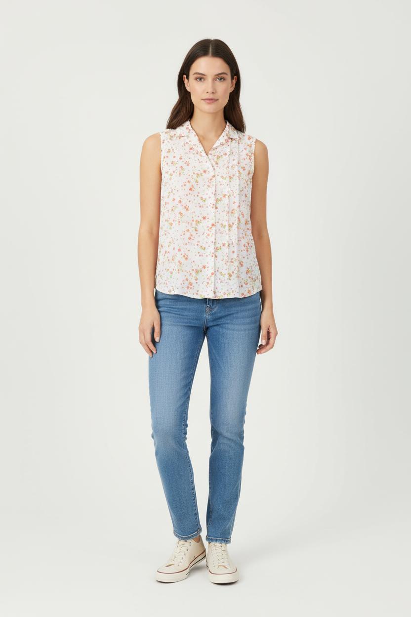 Chemise Sans Manches Blanche et Orange - Taille XS/34 de la marque Comptoir des Cotonniers | PARAD83754 - Vendu par Paradigme - Image 1