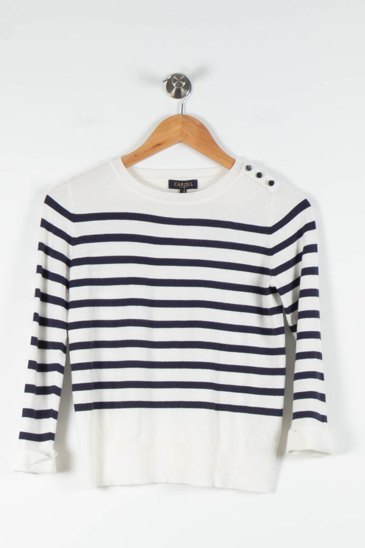 Marinière Blanche et Marine - Taille XS/34 de la marque Caroll | PARAD83761 - Vendu par Paradigme - Image 2