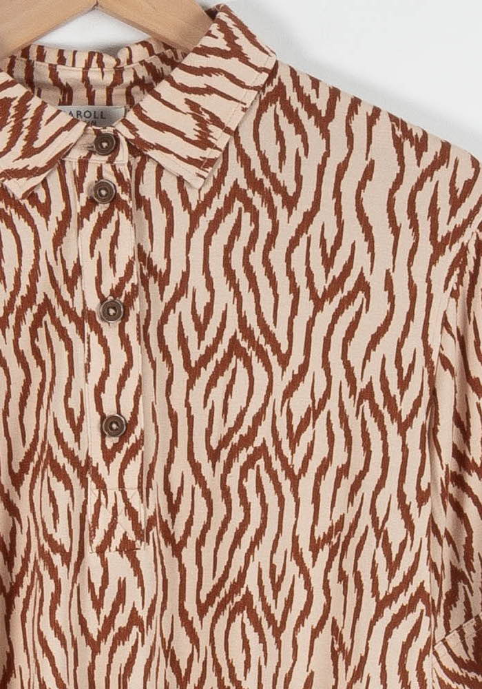 Chemise Manche Courte Beige et Marron - Taille M/38 de la marque Caroll | PARAD83767 - Vendu par Paradigme - Image 3