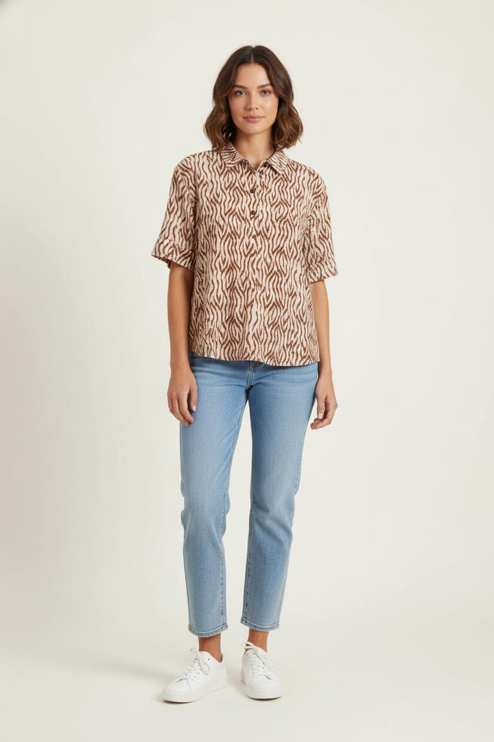 Chemise Manche Courte Beige et Marron - Taille M/38 de la marque Caroll | PARAD83767 - Vendu par Paradigme - Image 1