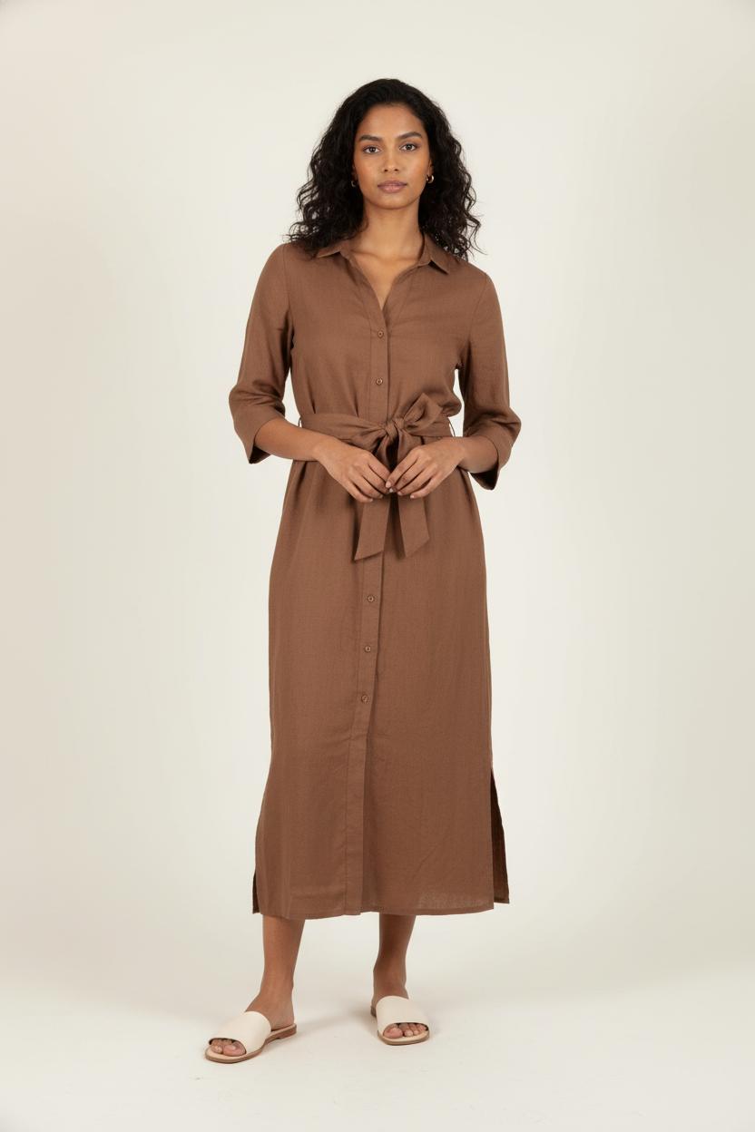 Robe Chemise Midi Marron - Taille M/38 de la marque Caroll | PARAD83768 - Vendu par Paradigme - Image 1