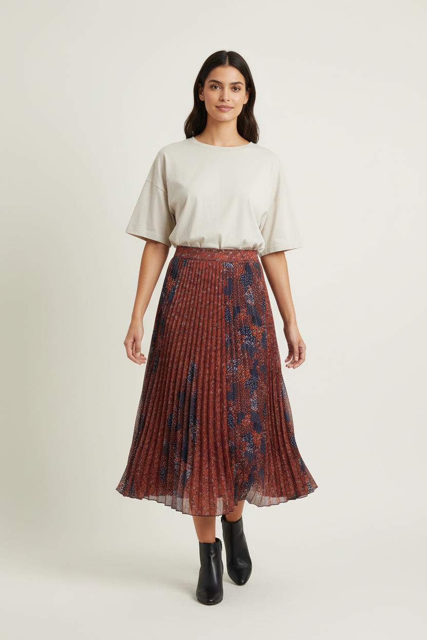 Jupe Plissée Brique et Bleu - Taille XS/34 de la marque Sessùn | PARAD83876 - Vendu par Paradigme - Image 1