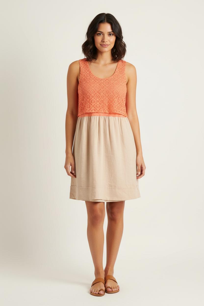Robe Orange et Beige - Taille XS/34 de la marque La Fée Maraboutée | PARAD84050 - Vendu par Paradigme - Image 1