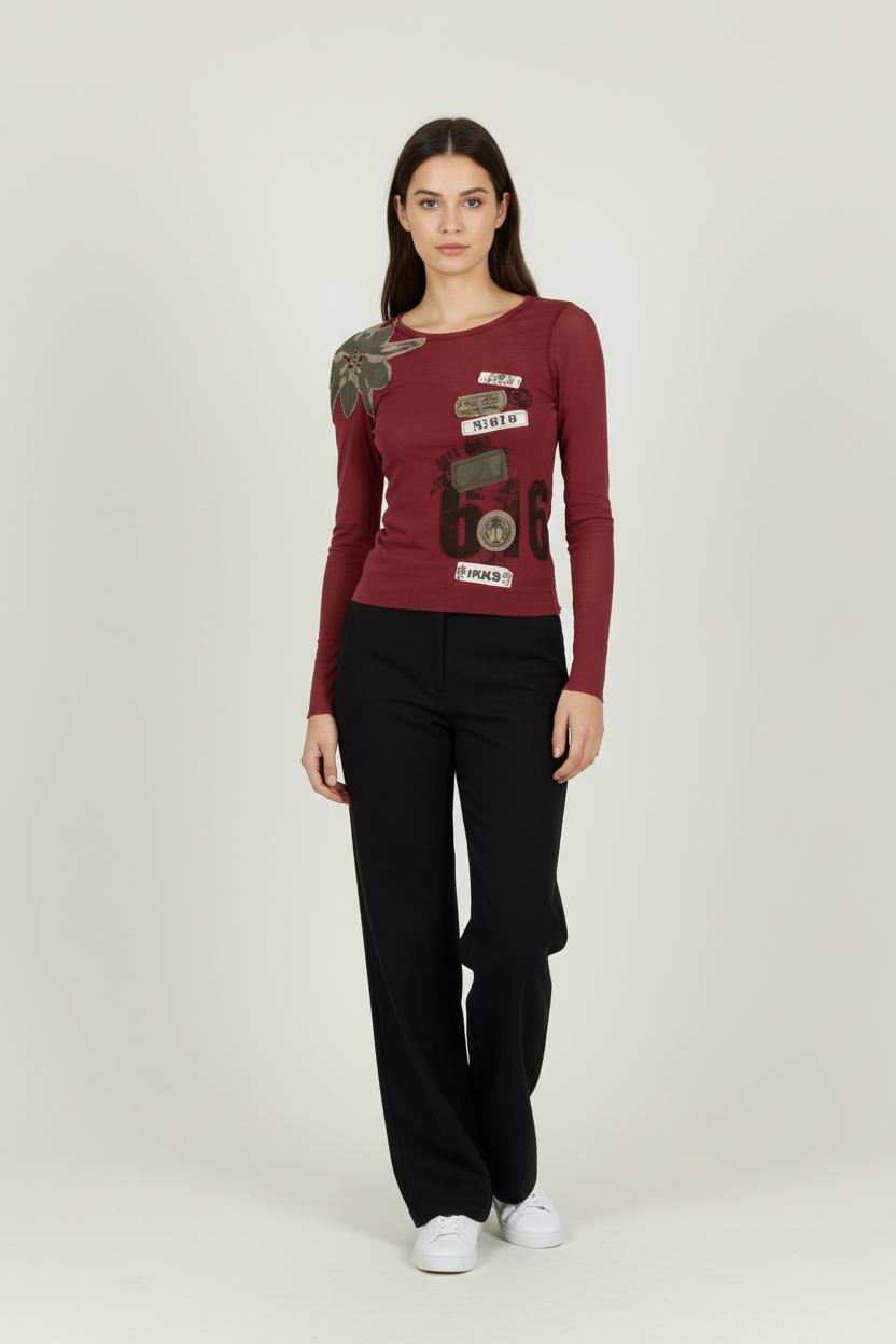 T-shirt Manches Longues Rouge et Kaki - Taille S/36 de la marque IKKS | PARAD84101 - Vendu par Paradigme - Image 1