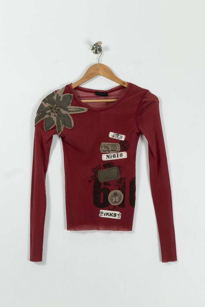 T-shirt Manches Longues Rouge et Kaki - Taille S/36 de la marque IKKS | PARAD84101 - Vendu par Paradigme - Image 2