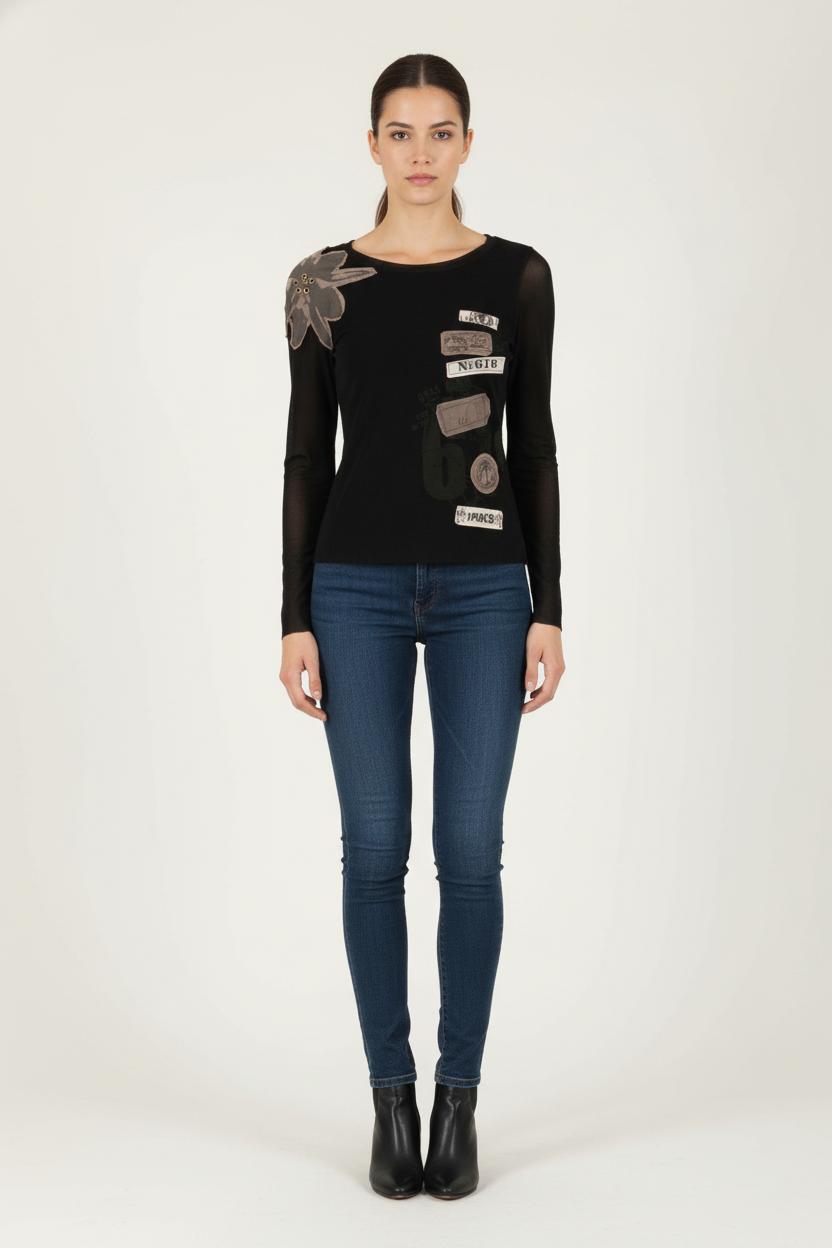 T-shirt Noir et Beige - Taille S/36 de la marque IKKS | PARAD84102 - Vendu par Paradigme - Image 1