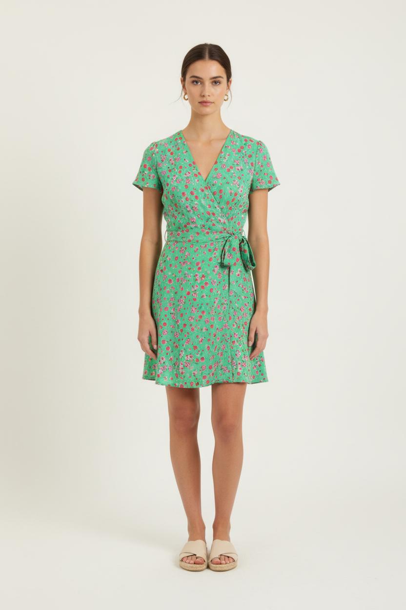 Robe Portefeuille Verte et Rose - Taille M/38 de la marque Grace & Mila | PARAD84250 - Vendu par Paradigme - Image 1