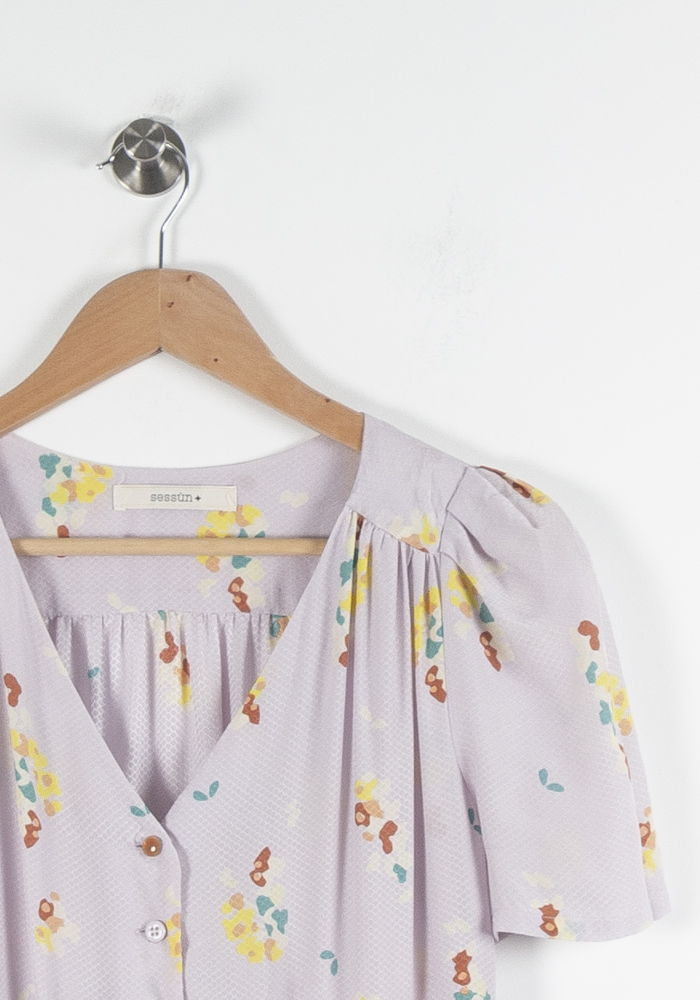 Robe à fleurs violette et jaune - Taille L/40 de la marque Sessùn | PARAD84272 - Vendu par Paradigme - Image 3