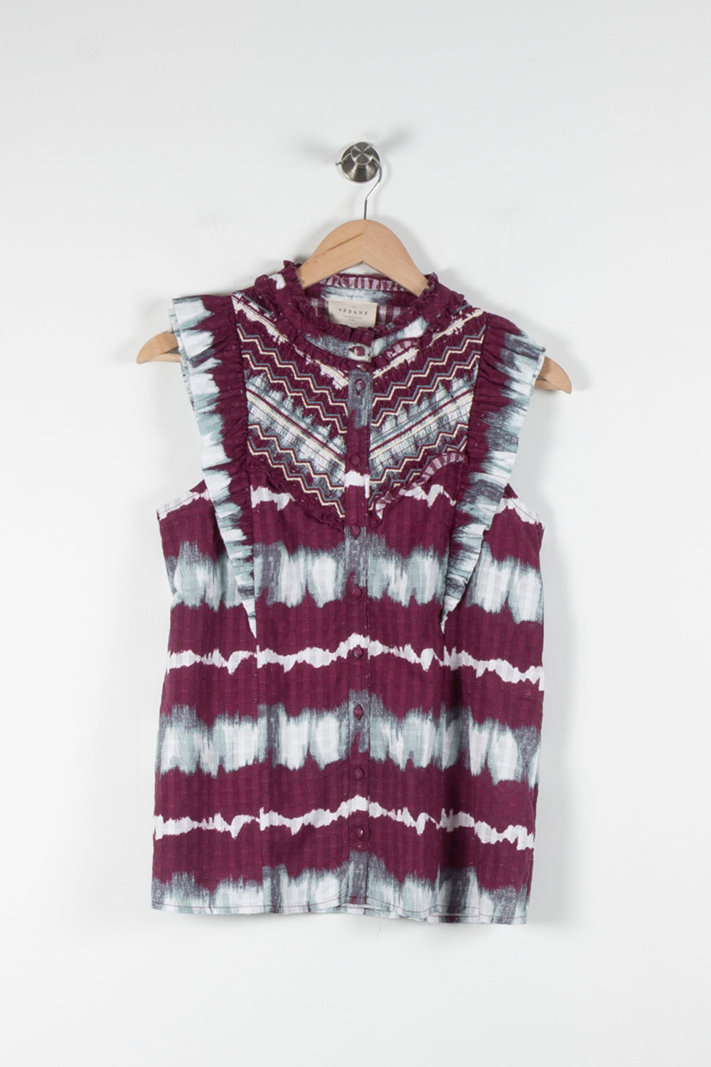 Blouse Sans Manches Bordeaux et Blanche - Taille M/38 de la marque Sézane | PARAD84273 - Vendu par Paradigme - Image 2