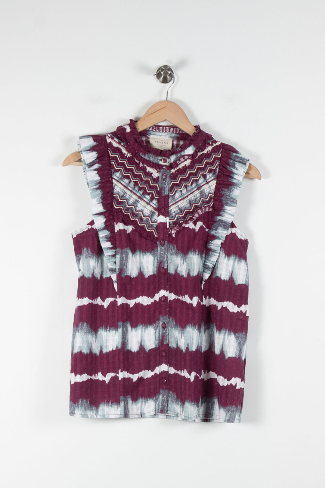 Blouse Sans Manches Bordeaux et Blanche - Taille M/38 de la marque Sézane | PARAD84273 - Vendu par Paradigme - Image 2