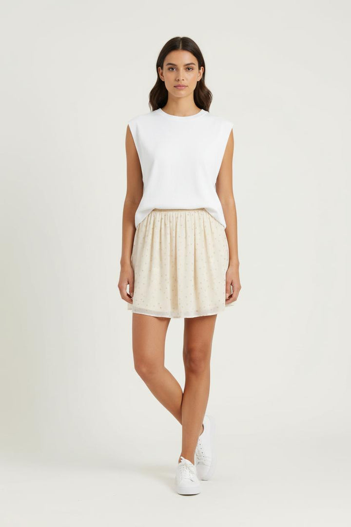 Jupe Plissée Blanche à Pois Dorés - Taille M/38 de la marque Des petits hauts | PARAD84450 - Vendu par Paradigme - Image 1