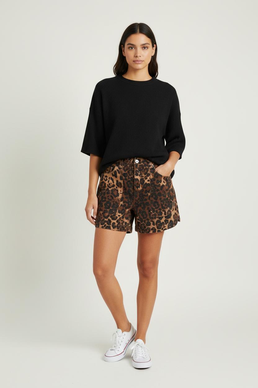 Short Léopard Marron et Noir - Taille S/36 de la marque FRNCH | PARAD84530 - Vendu par Paradigme - Image 1