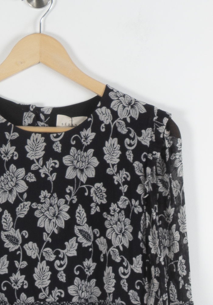 Robe Fleurie Noire et Blanche - Taille L/40 de la marque Sézane | PARAD84532 - Vendu par Paradigme - Image 3