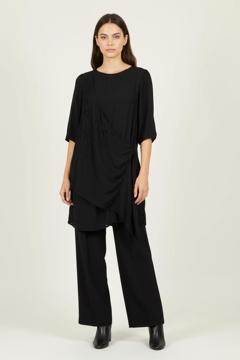 Robe Drapée Noire - Taille L/40 de la marque One Step | PARAD84624 - Vendu par Paradigme - Image 1