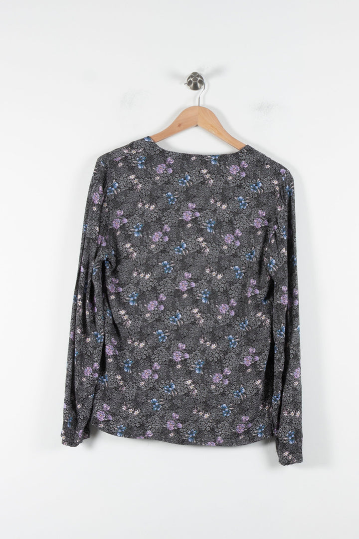 Blouse Grise à Fleurs Bleues et Violettes - Taille M/38 de la marque Karl Marc John | PARAD84656 - Vendu par Paradigme - Image 4