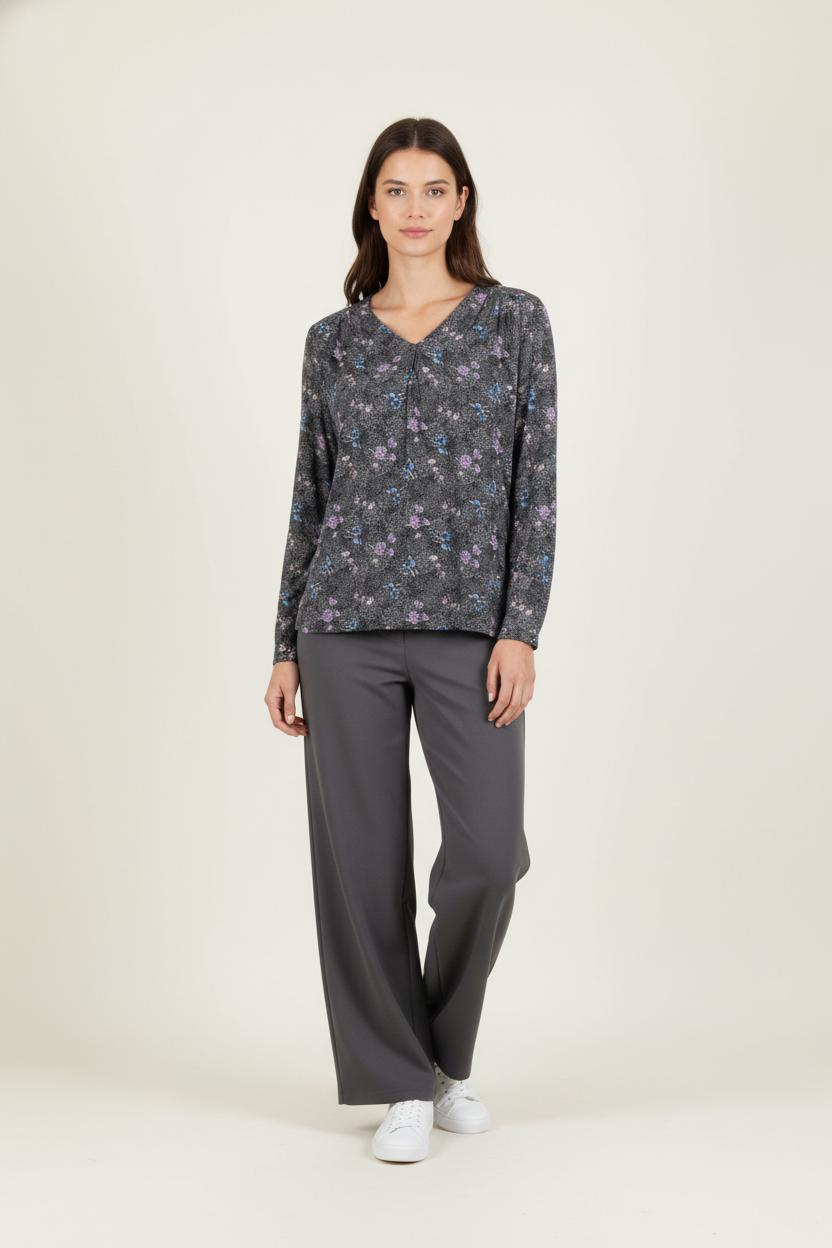 Blouse Grise à Fleurs Bleues et Violettes - Taille M/38 de la marque Karl Marc John | PARAD84656 - Vendu par Paradigme - Image 1