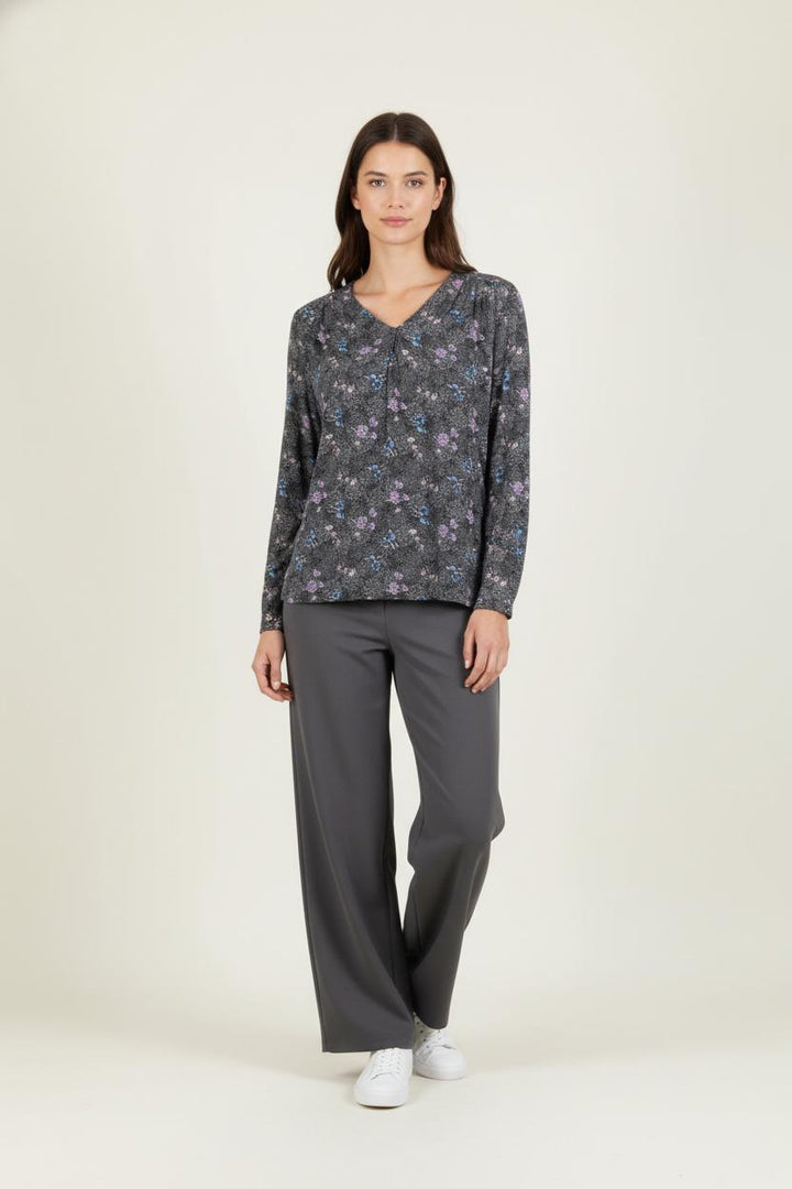 Blouse Grise à Fleurs Bleues et Violettes - Taille M/38 de la marque Karl Marc John | PARAD84656 - Vendu par Paradigme - Image 1