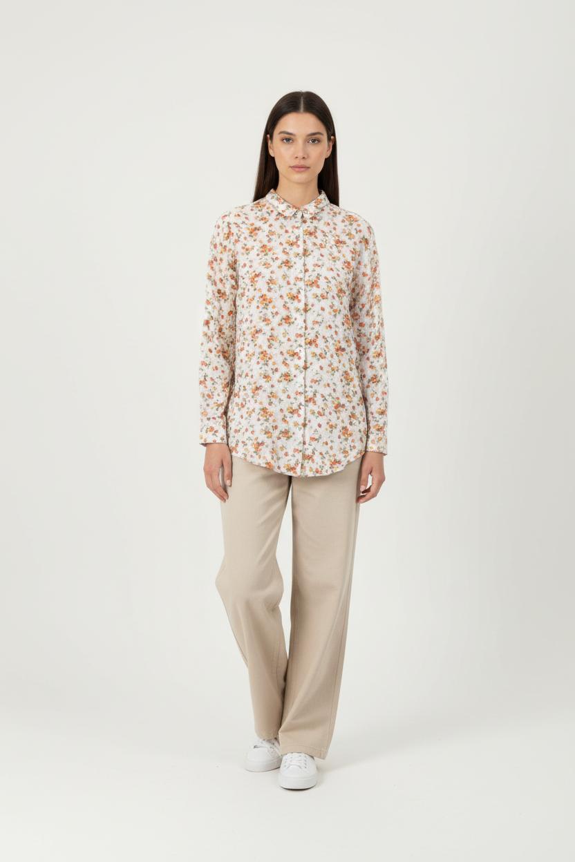 Chemise Fleurie Blanche et Orange - Taille XS/34 de la marque American Vintage | PARAD84738 - Vendu par Paradigme - Image 1
