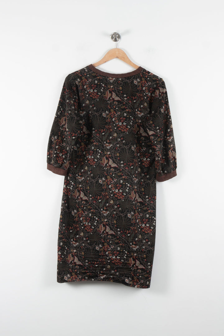 Robe Fleurie Marron et Rouge - Taille L/40 de la marque La Fée Maraboutée | PARAD84913 - Vendu par Paradigme - Image 4
