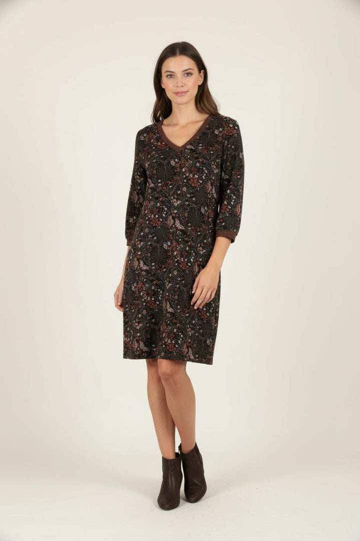 Robe Fleurie Marron et Rouge - Taille L/40 de la marque La Fée Maraboutée | PARAD84913 - Vendu par Paradigme - Image 1