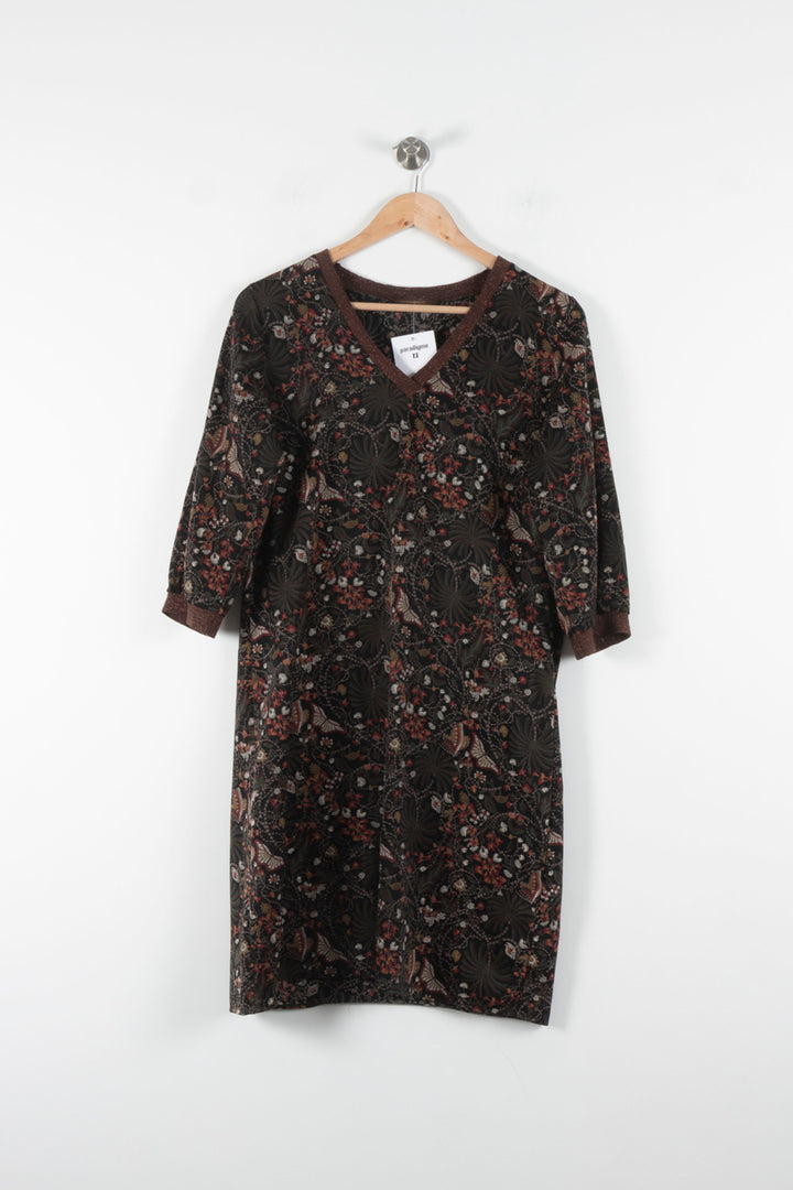 Robe Fleurie Marron et Rouge - Taille L/40 de la marque La Fée Maraboutée | PARAD84913 - Vendu par Paradigme - Image 2