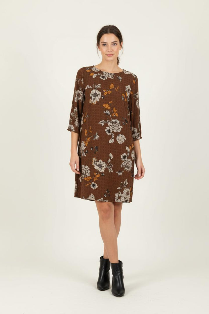 Robe Droite Marron et Blanc - Taille S/36 de la marque La Fée Maraboutée | PARAD84964 - Vendu par Paradigme - Image 1