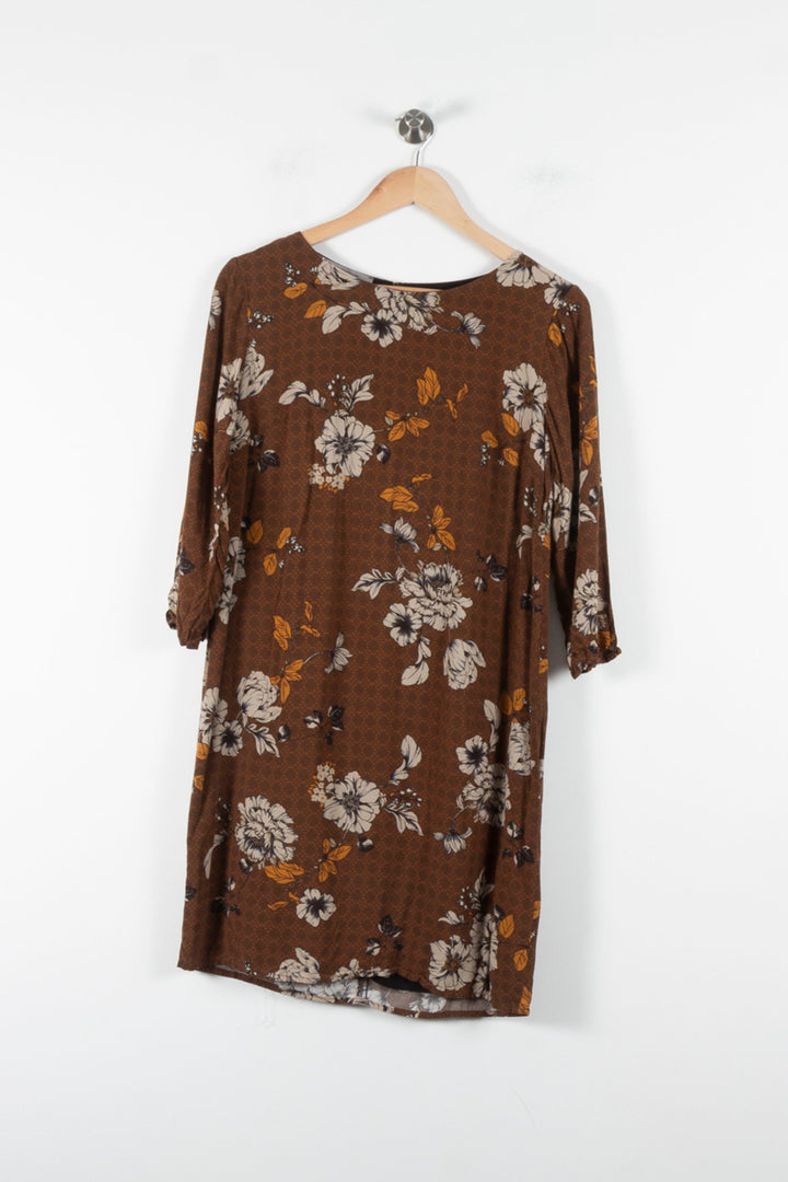 Robe Droite Marron et Blanc - Taille S/36 de la marque La Fée Maraboutée | PARAD84964 - Vendu par Paradigme - Image 2