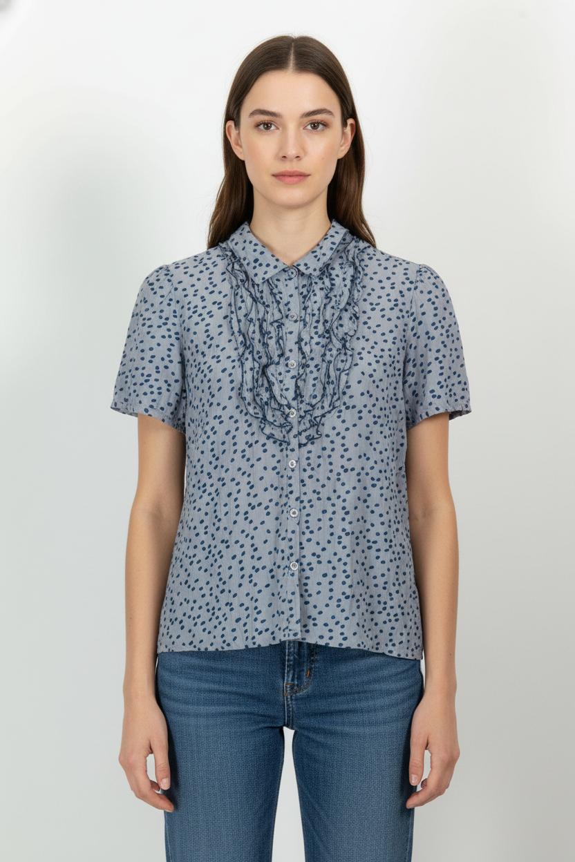 Blouse Bleue à Pois Bleus - Taille M/38 de la marque Gerard Darel | PARAD84985 - Vendu par Paradigme - Image 1