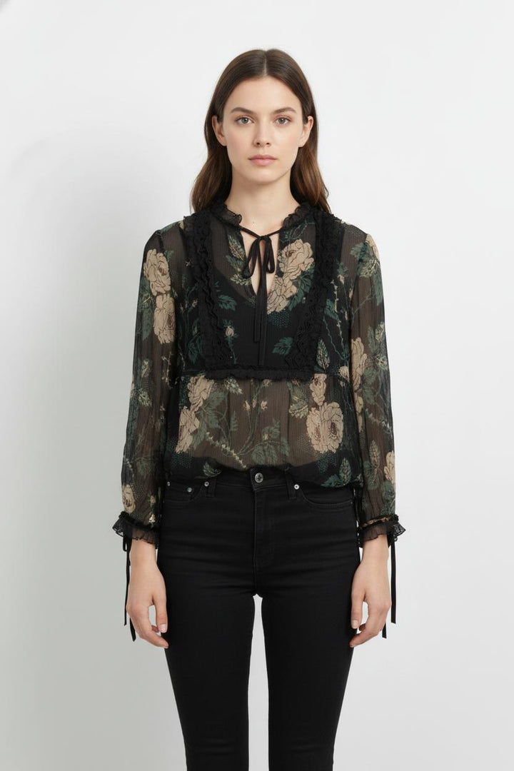 Blouse Fleurie Noire et Beige - Taille M/38 de la marque Coach | PARAD85180 - Vendu par Paradigme - Image 1