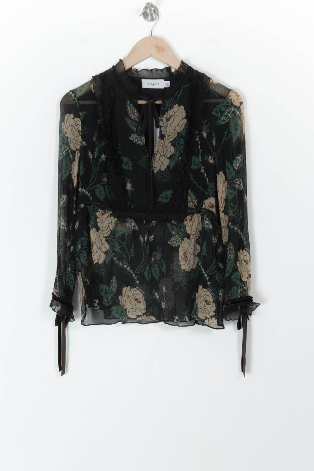 Blouse Fleurie Noire et Beige - Taille M/38 de la marque Coach | PARAD85180 - Vendu par Paradigme - Image 2