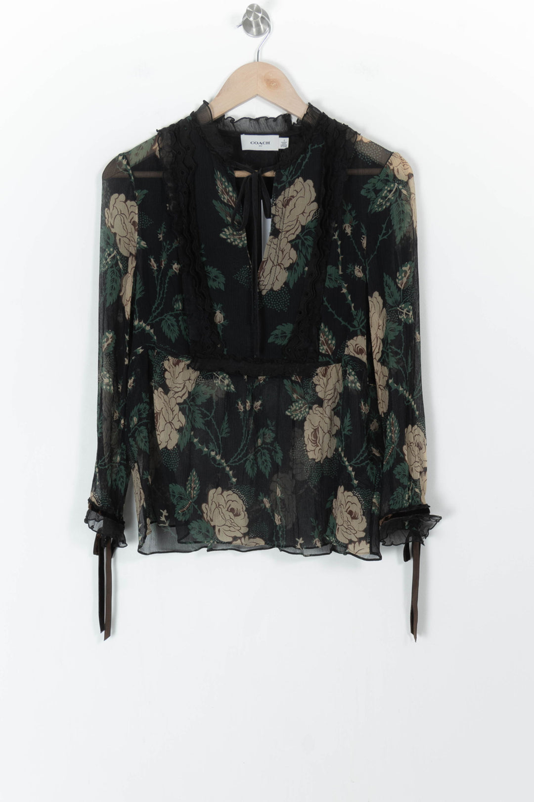 Blouse Fleurie Noire et Beige - Taille M/38 de la marque Coach | PARAD85180 - Vendu par Paradigme - Image 2