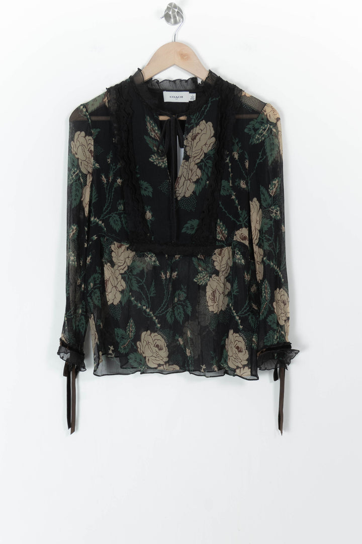 Blouse Fleurie Noire et Beige - Taille M/38 de la marque Coach | PARAD85180 - Vendu par Paradigme - Image 2