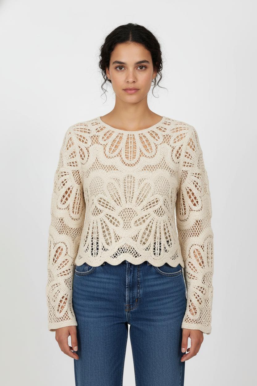 Pull Crochet Beige - Taille L/40 de la marque Sézane | PARAD85189 - Vendu par Paradigme - Image 1