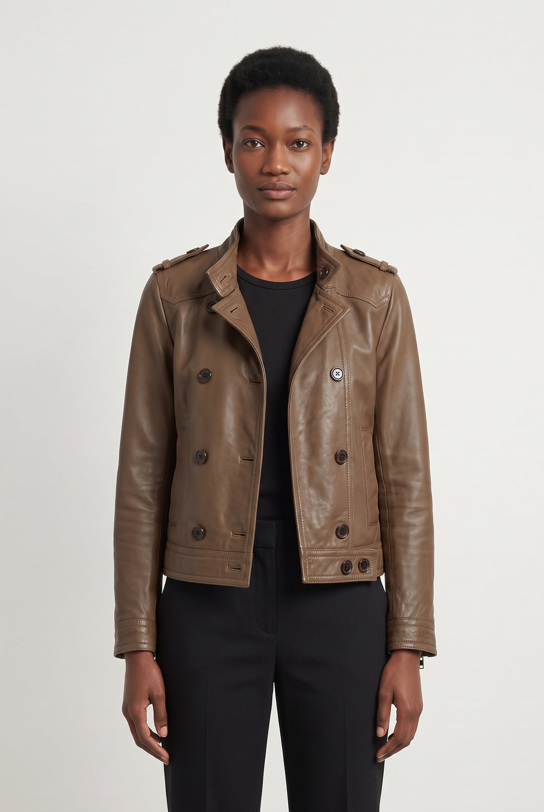 Veste en cuir marron - Taille S/36 de la marque Caroll | PARAD85326 - Vendu par Paradigme - Image 1