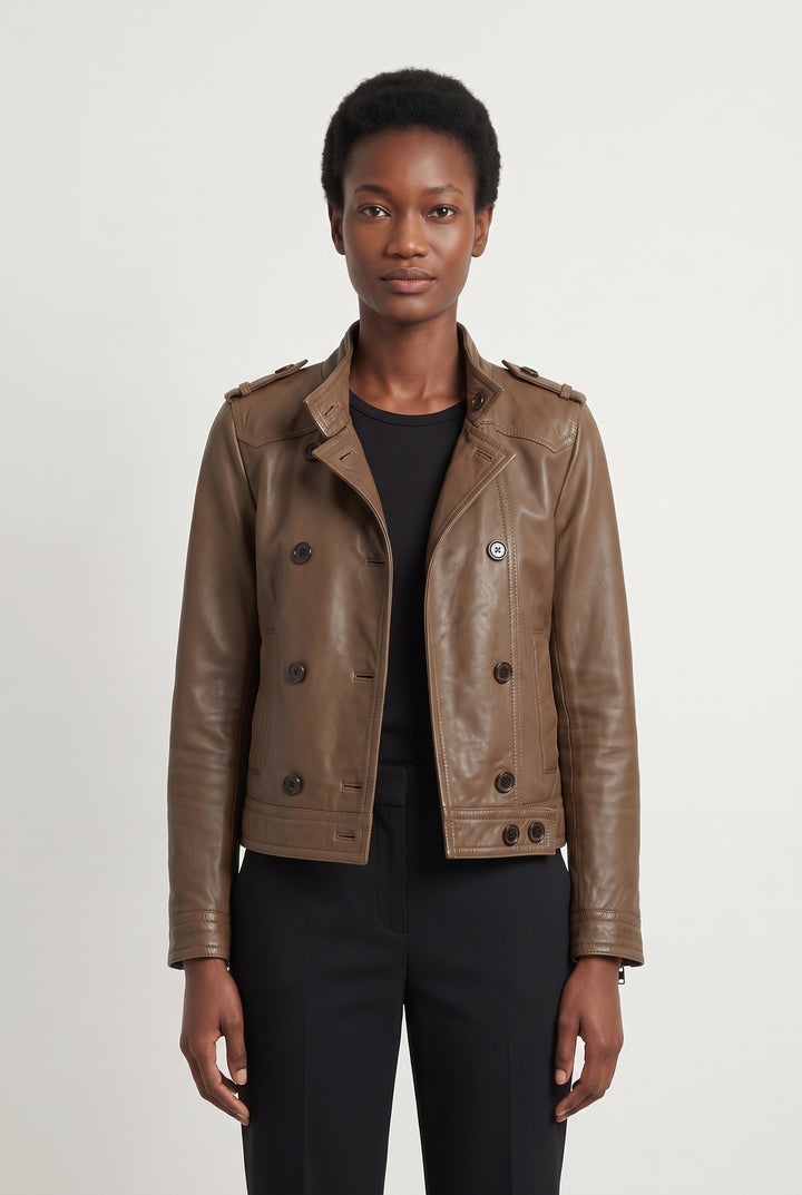 Veste en cuir marron - Taille S/36 de la marque Caroll | PARAD85326 - Vendu par Paradigme - Image 1