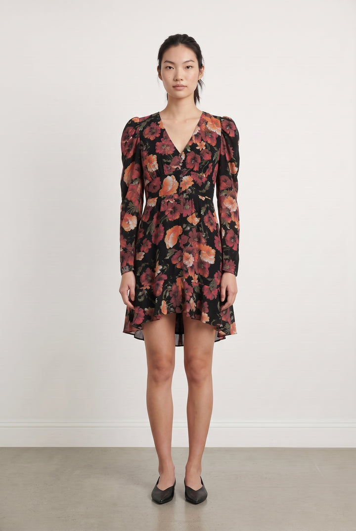 Robe Fleurie Noire et Orange - Taille M/38 de la marque The Kooples | PARAD85367 - Vendu par Paradigme - Image 1