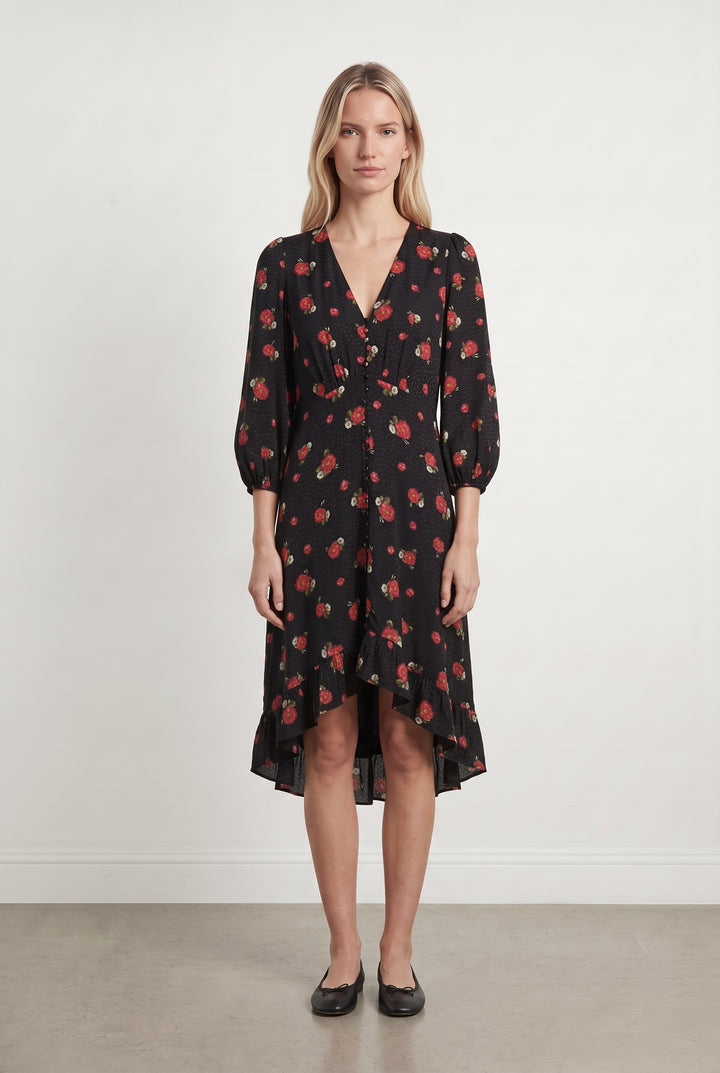 Robe Fleurie Noire et Rouge - Taille S/36 de la marque The Kooples | PARAD85369 - Vendu par Paradigme - Image 1