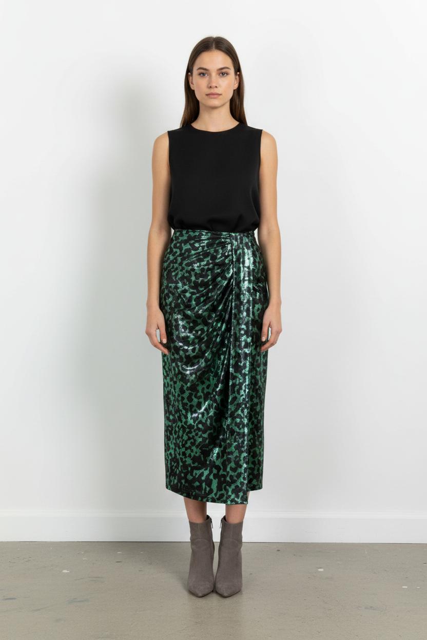 Jupe Longue Verte et Noire - Taille L/40 de la marque IKKS | PARAD85462 - Vendu par Paradigme - Image 1