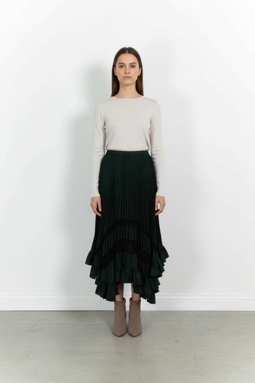 Jupe Longue Plissée Vert Foncé et Noir - Taille M/38 de la marque Claudie Pierlot | PARAD85476 - Vendu par Paradigme - Image 1