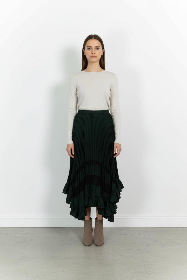 Jupe Longue Plissée Vert Foncé et Noir - Taille M/38 de la marque Claudie Pierlot | PARAD85476 - Vendu par Paradigme - Image 1