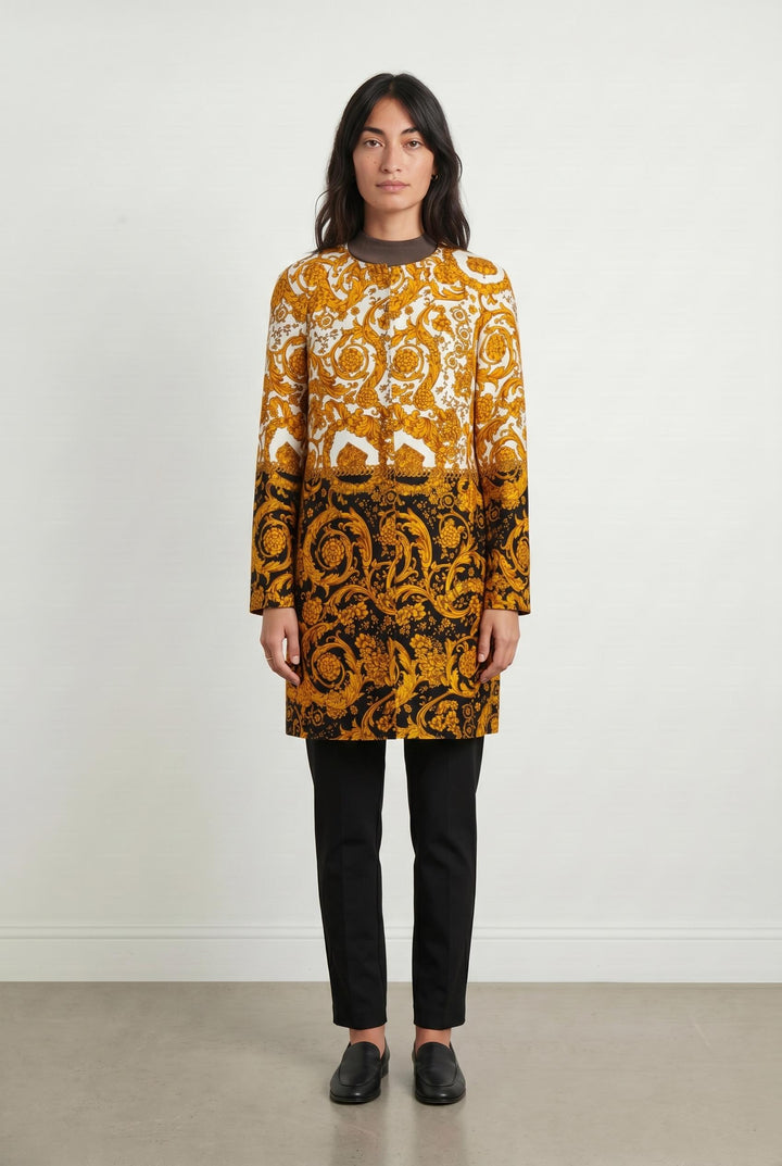 Manteau Long Blanc et Noir à Motifs Jaunes - Taille M/38 de la marque Weill | PARAD85539 - Vendu par Paradigme - Image 1