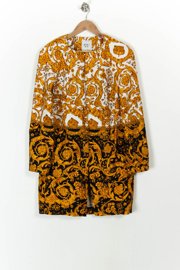 Manteau Long Blanc et Noir à Motifs Jaunes - Taille M/38 de la marque Weill | PARAD85539 - Vendu par Paradigme - Image 2