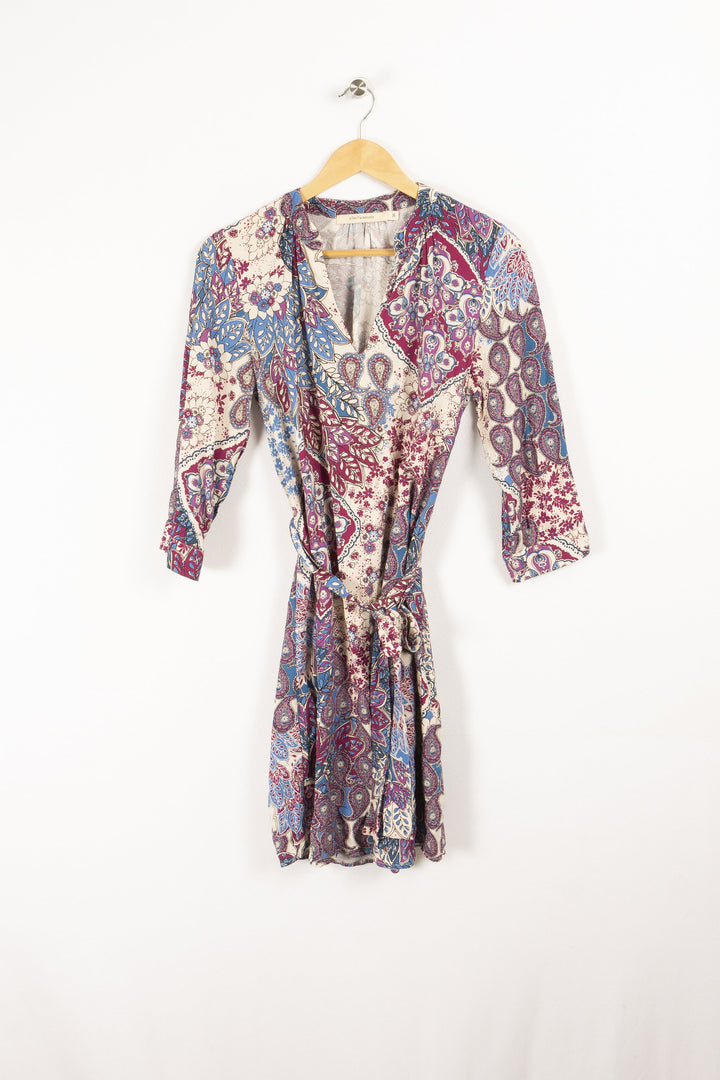 Robe blanche et rosée à motif de fleurs - S / 36