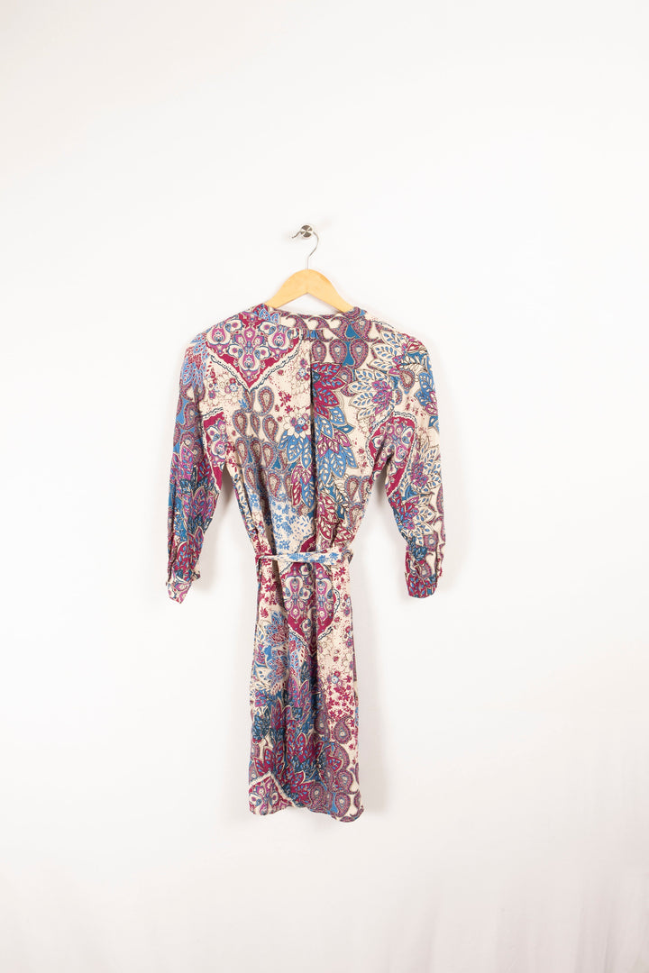 Robe blanche et rosée à motif de fleurs - S / 36