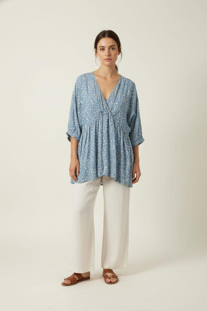 Robe Fleurie Bleue - Taille M/38 de la marque American Vintage | PARAD85567 - Vendu par Paradigme - Image 1