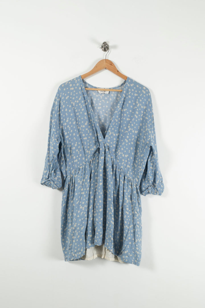 Robe Fleurie Bleue - Taille M/38 de la marque American Vintage | PARAD85567 - Vendu par Paradigme - Image 2