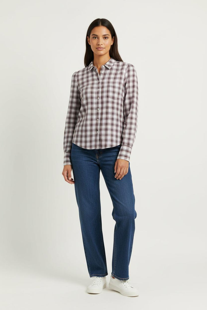 Chemise À Carreaux Marron et Blanche - Taille XS/34 de la marque Maje | PARAD85608 - Vendu par Paradigme - Image 1