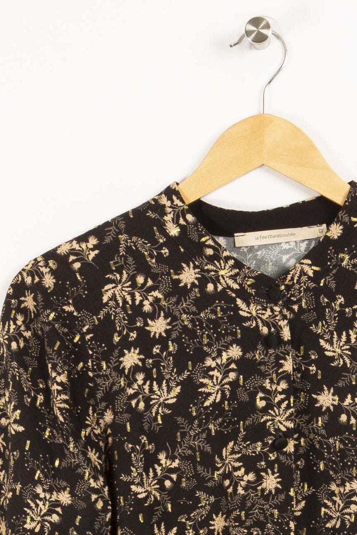 Robe noire avec motif de fleurs - XL / 42